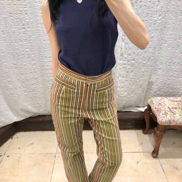 Nature stripe bootscut pants