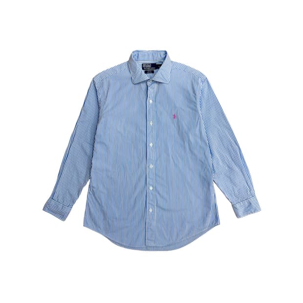 폴로 랄프로렌 블루 스트라이프 핑크 포니 셔츠 (L)