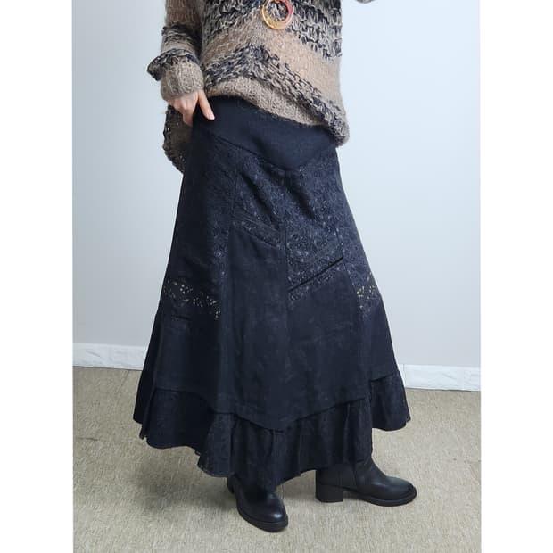 레이스 자수 롱 스커트