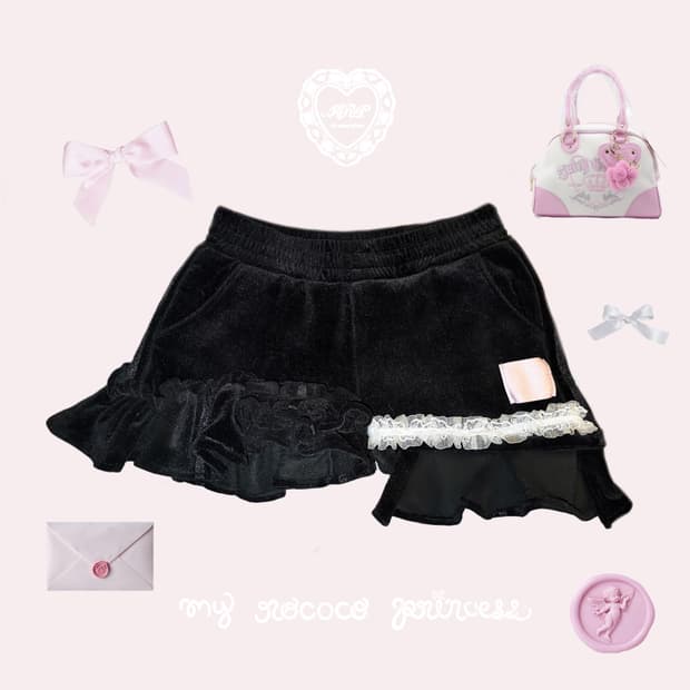 리메이크 빈티지 히메갸루 로코코 벨벳 벨루어 스커트 