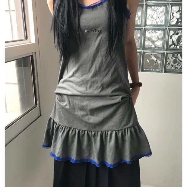 오스하이 레이스 버튼 원피스 카키