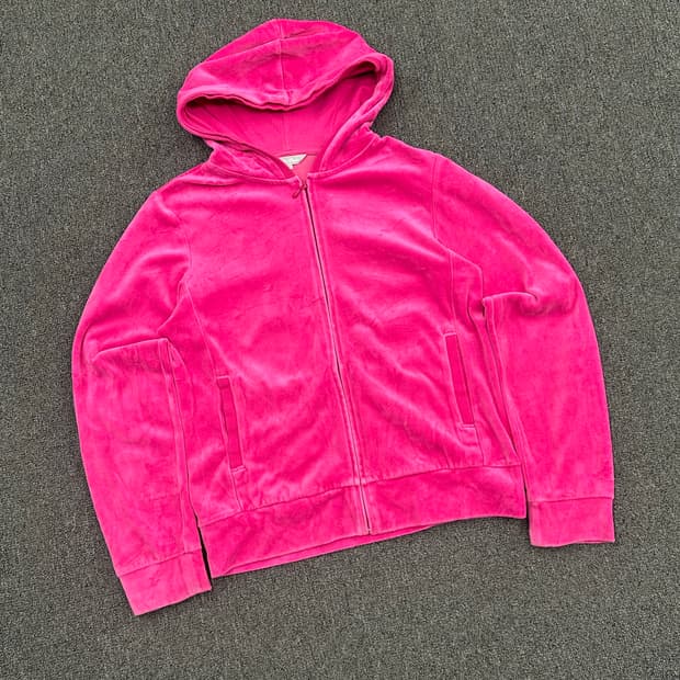 L)유니클로 빈티지 여성 핑크 벨벳 후드집업