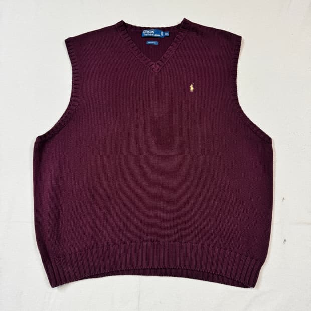 XXL) 폴로 랄프로렌 헤비 코튼 니트 조끼 베스트 버건디