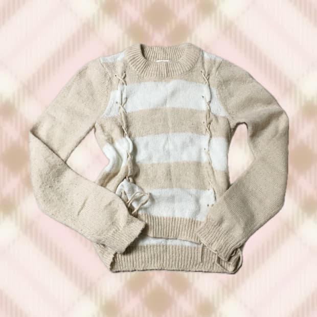 어스뮤직 라떼 스트라이프 아일렛 니트 히메 갸루 러블리 로걀 빈티지