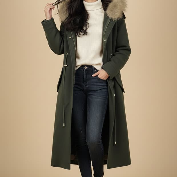 베르니스[Berenice] 라쿤 퍼 후드 울 코트