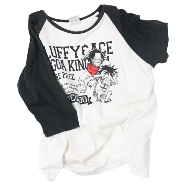 원피스 루피 & 에이스 고아 왕국 빈티지 래글런 7부 티셔츠 (LL)