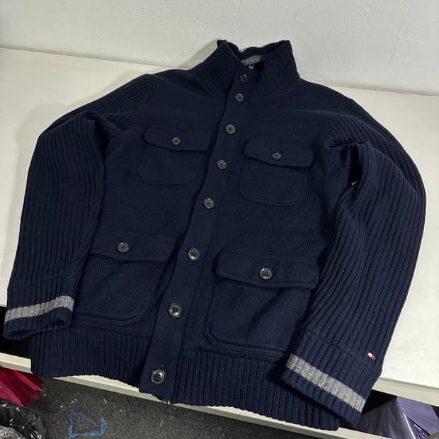 S 타미힐피거 다크네이비 보아털 니트집업