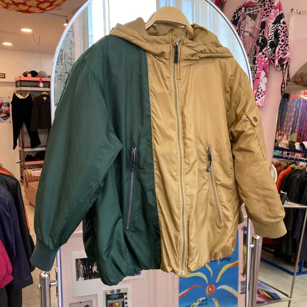 카키브라운 하프 패딩