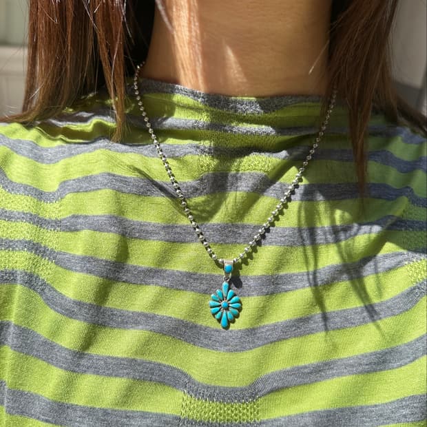 Turquoise Zuni Flower 925Silver Pendant