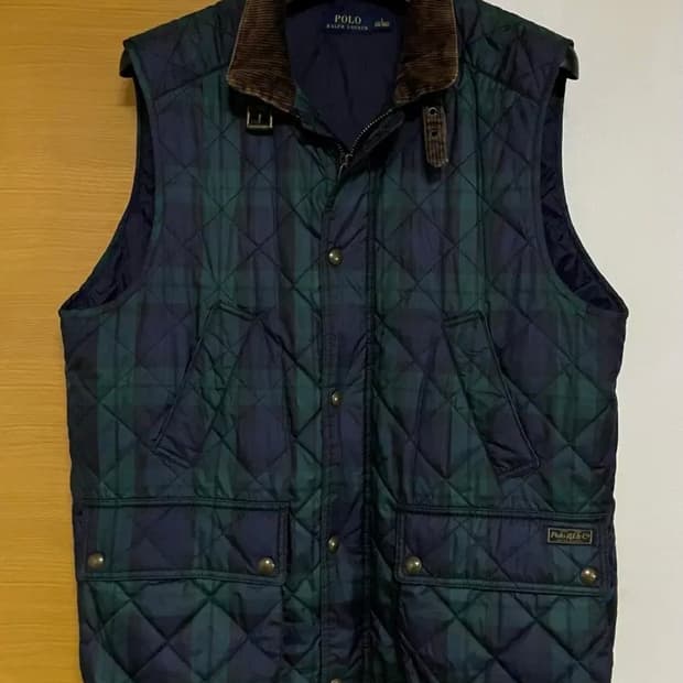 폴로 타탄체크 코듀로이 패딩 조끼L