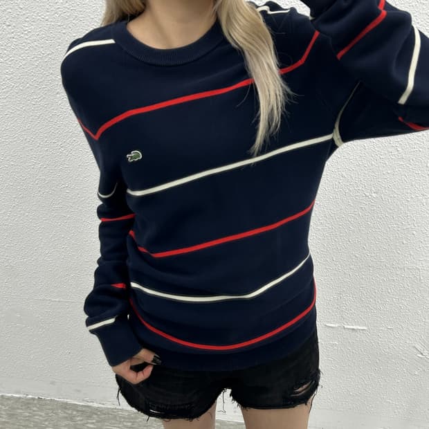 라코스테 레드배색 네이비 니트 S