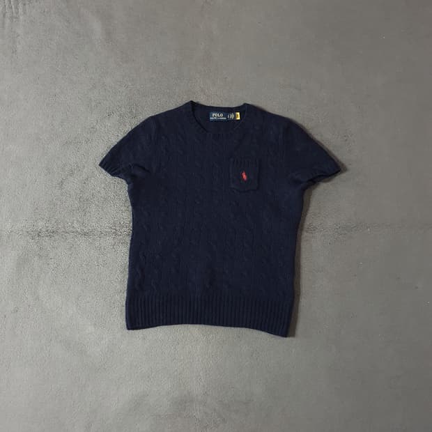 폴로 여성 울 캐시미어 케이블 반팔 니트 S 네이비