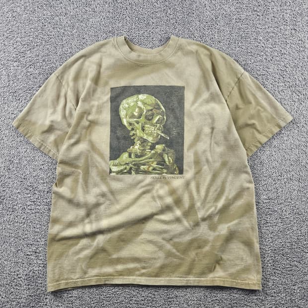 빈센트 스컬 프린팅 다잉워시드 커스텀 반팔 티셔츠 (M추정)/ 11373