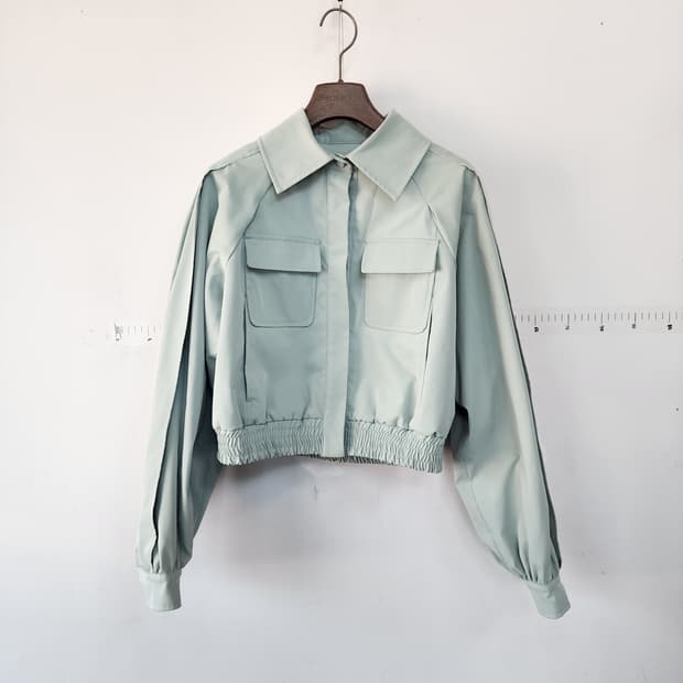 JS 뉴욕디자인 숏 크롭 블루종 자켓 민트색