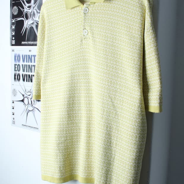 (XL) 자라 반팔 카라 티셔츠 니트 패턴 노랑 에스닉-H31745