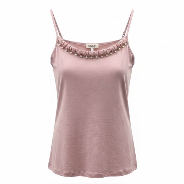 일본 빈티지 SOUP 진주 장식 쉬폰 셔링 나시 1875