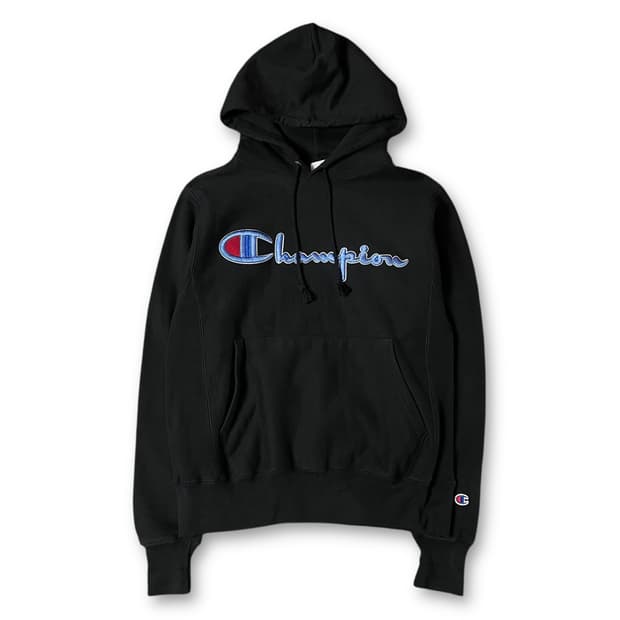 챔피온 리버스위브 빅로고 블랙 후드티 S