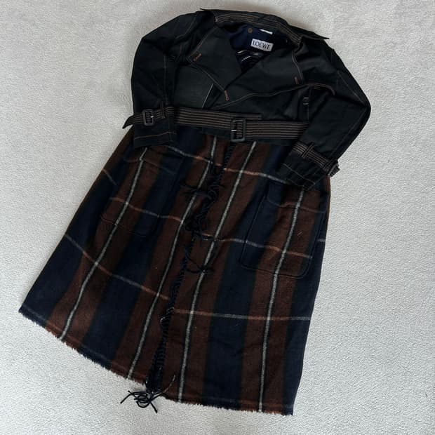 로에베 블랭킷 트렌치코트 체크 배색 36
