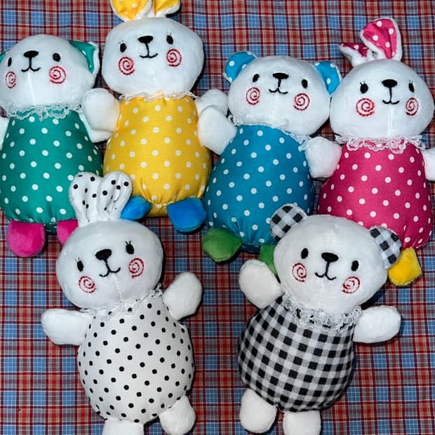 키치 도트 체크 곰돌이 토끼 봉제인형 키링