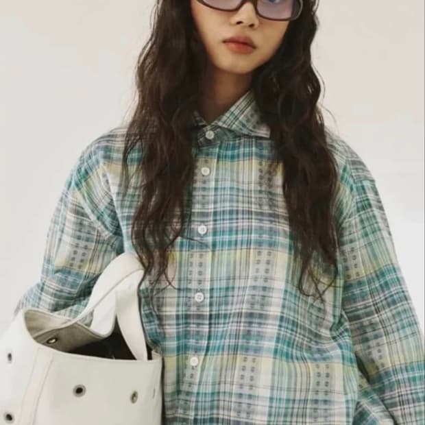 플리즈프로젝트 플로럴 체크 셔츠 그린