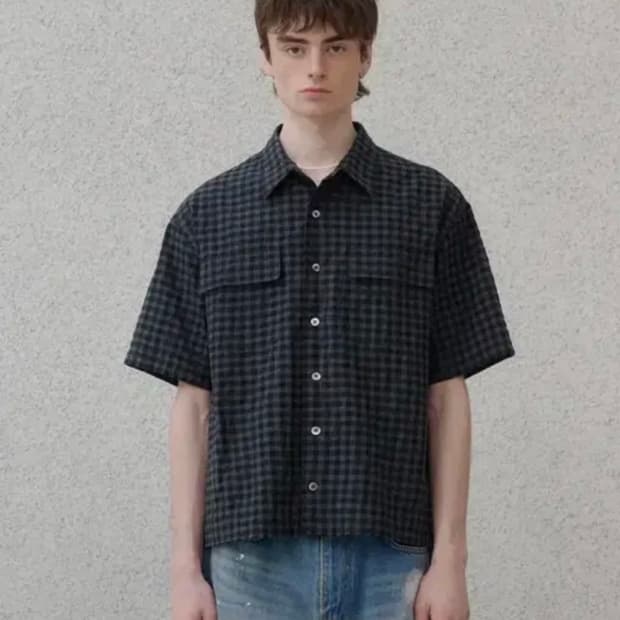 노운 타탄 체크 크롭셔츠 샌드블랙 1