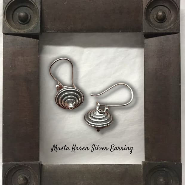 Karen Silver Ridged Disc Dangle Drop Ear