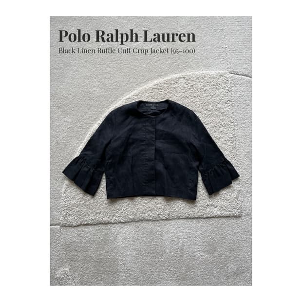 Polo Ralph Lauren 블랙 린넨 러플 커프 크롭 자켓
