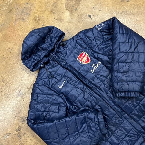 [정품/XS] 나이키 아스날 퀼팅 후드 패딩 점퍼 네이비 b19
