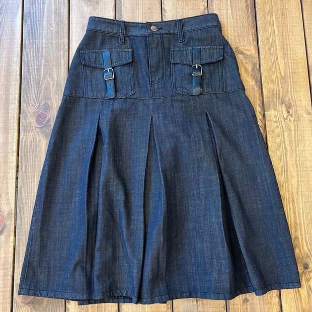 흑청 데님 미디 스커트