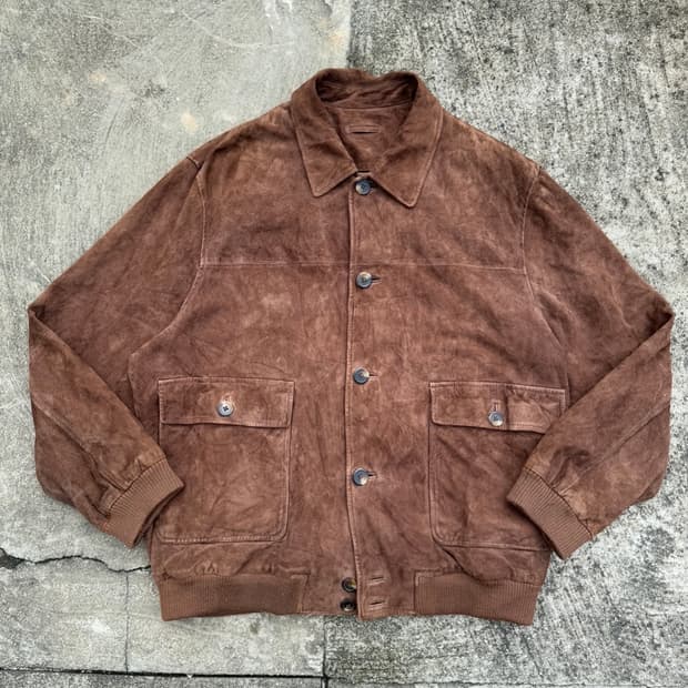 [XL~XXL] 브룩스 브라더스 스웨이드 가죽 블루종 자켓
