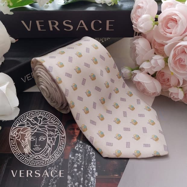 베르사체 실크 아이스크림 & 로고 모티브 넥타이 9cm B등급 K1949