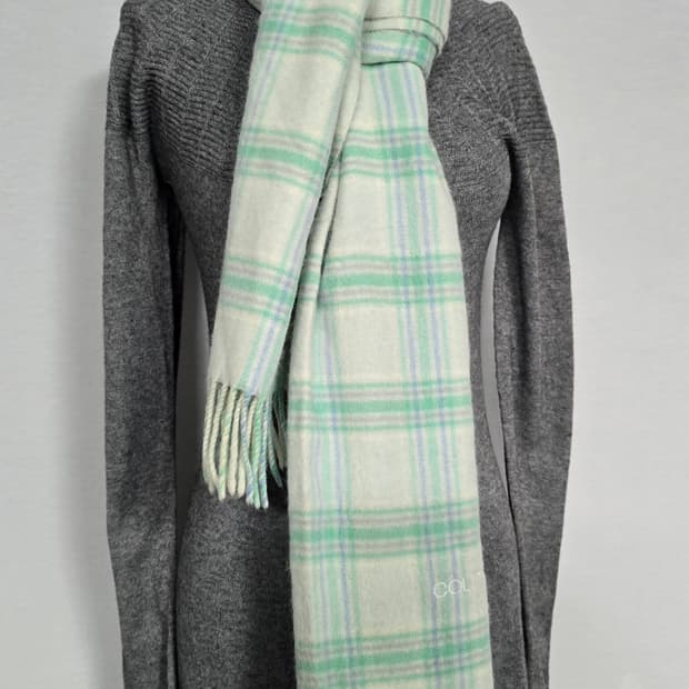 Courreges 꾸레쥬 민트 체크패턴 울 머플러