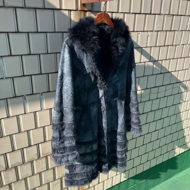 Rabbit skin fur Reather jacket 