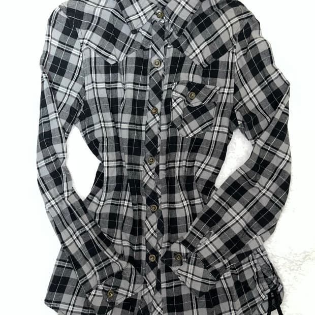 Cornflake) side-shirring plaid shirt