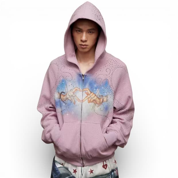 빈티지 그래픽 후드집업 핑크