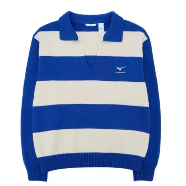 STU 미즈노 엠브로더리 스트라이프 카라 니트 L size