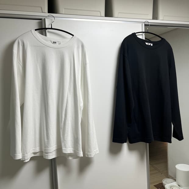 유니클로 u 워시코튼크루넥T 긴팔 블랙 화이트 일괄