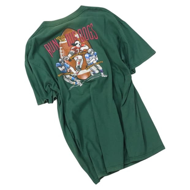 Big Dogs 빅독 90s 빈티지 미식축구 그래픽 그린 반팔 티셔츠