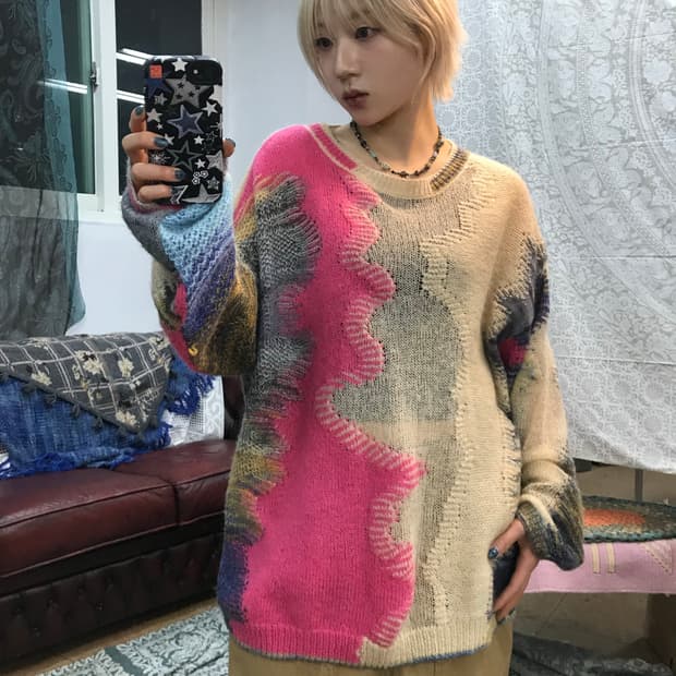 빈티지 멀티컬러 패턴 니트 