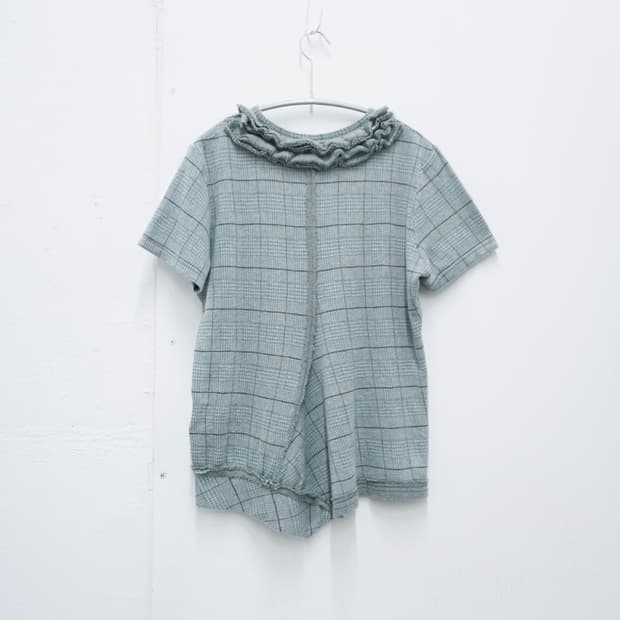 Y’S asymmetrical check short sleeve top 