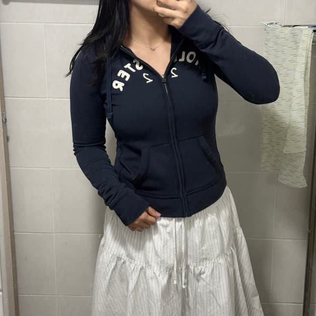 홀리스터 아치로고 네이비 딱붙 후드집업