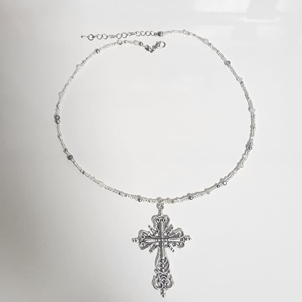대형 십자가 실버 목걸이