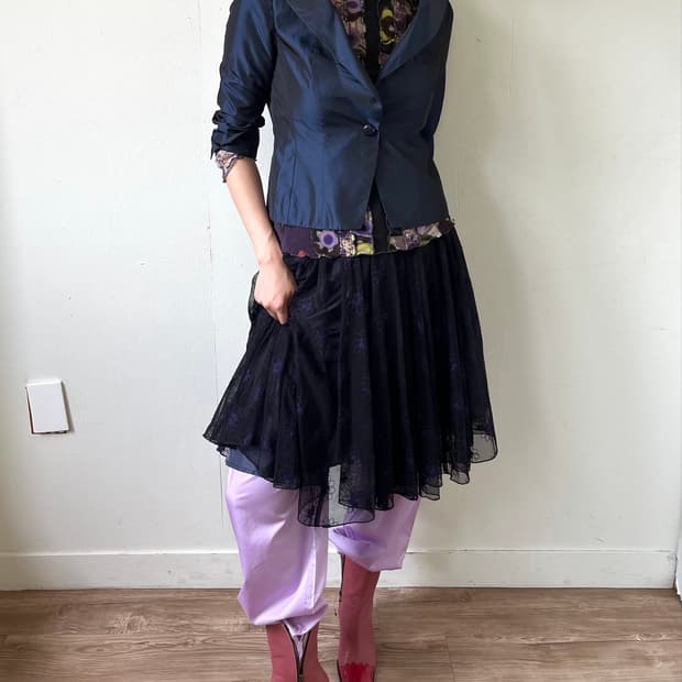 Leilian 네이비 숄 카라 자켓