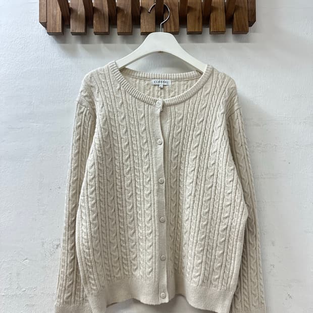 일본빈티지 케이블 짜임 라운드 니트 버튼 가디건
