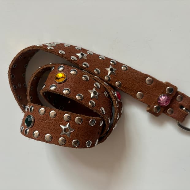 빈티지 스터드 리얼 가죽 벨트 