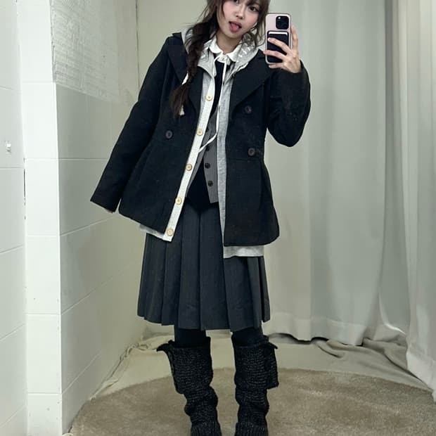 그레이 너드 니혼진 프레피 코트 코디세트