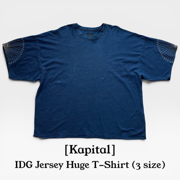 [KAPITAL] IDG 저지 휴즈 티셔츠 후로시키 자수 (Indigo)