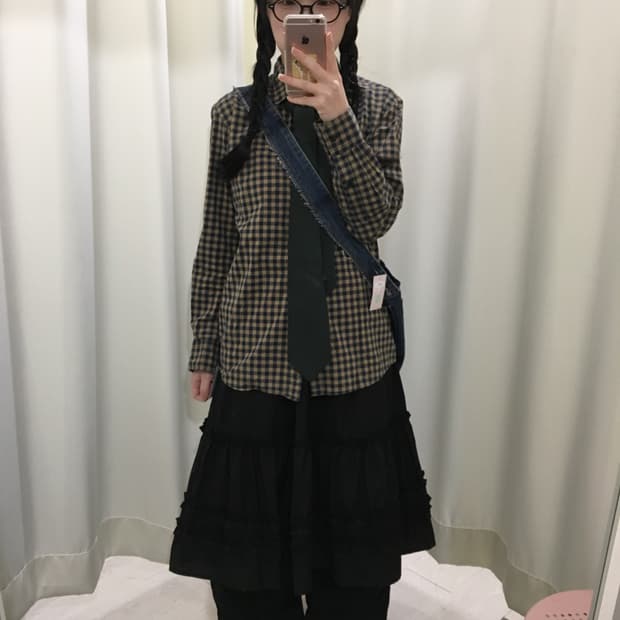 쿠키 브라운 체크 셔츠