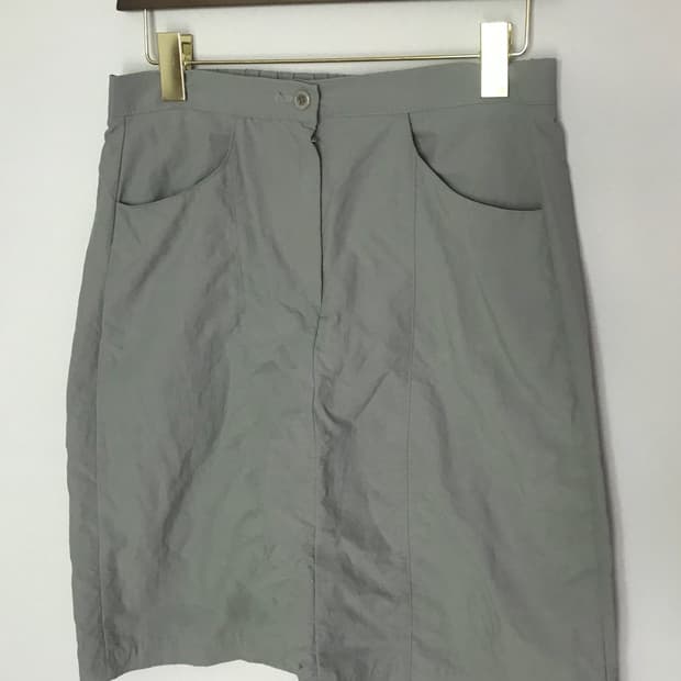 빈티지 그레이카키 나일론 미디 스커트