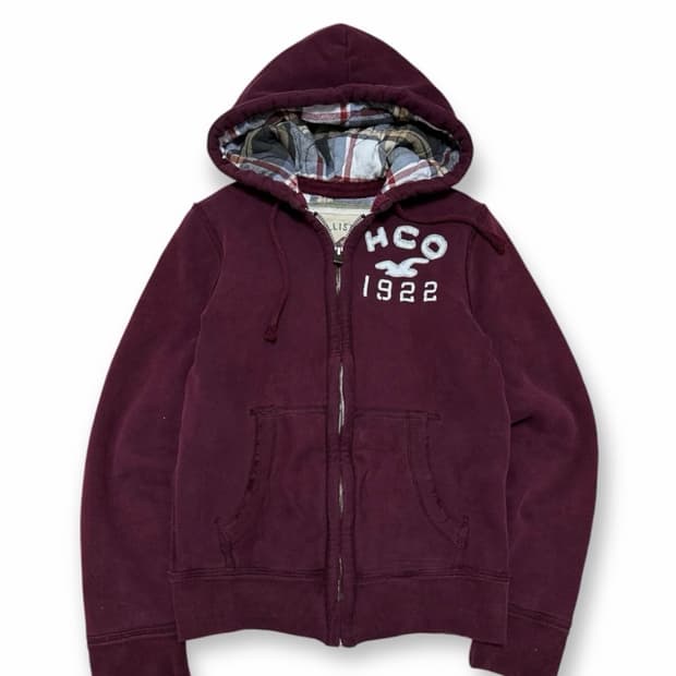 홀리스터 안감 체크 버건디 후드집업